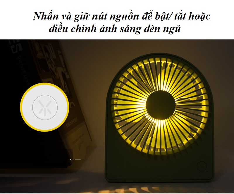 Quạt Sạc Kiêm Đèn Ngủ YS2212, 3 Tốc Độ Gió, 2 Chế Độ Ánh Sáng, Dung Lượng Pin 1200mAh - Hàng Nhập Khẩu (giao màu ngẫu nhiên)