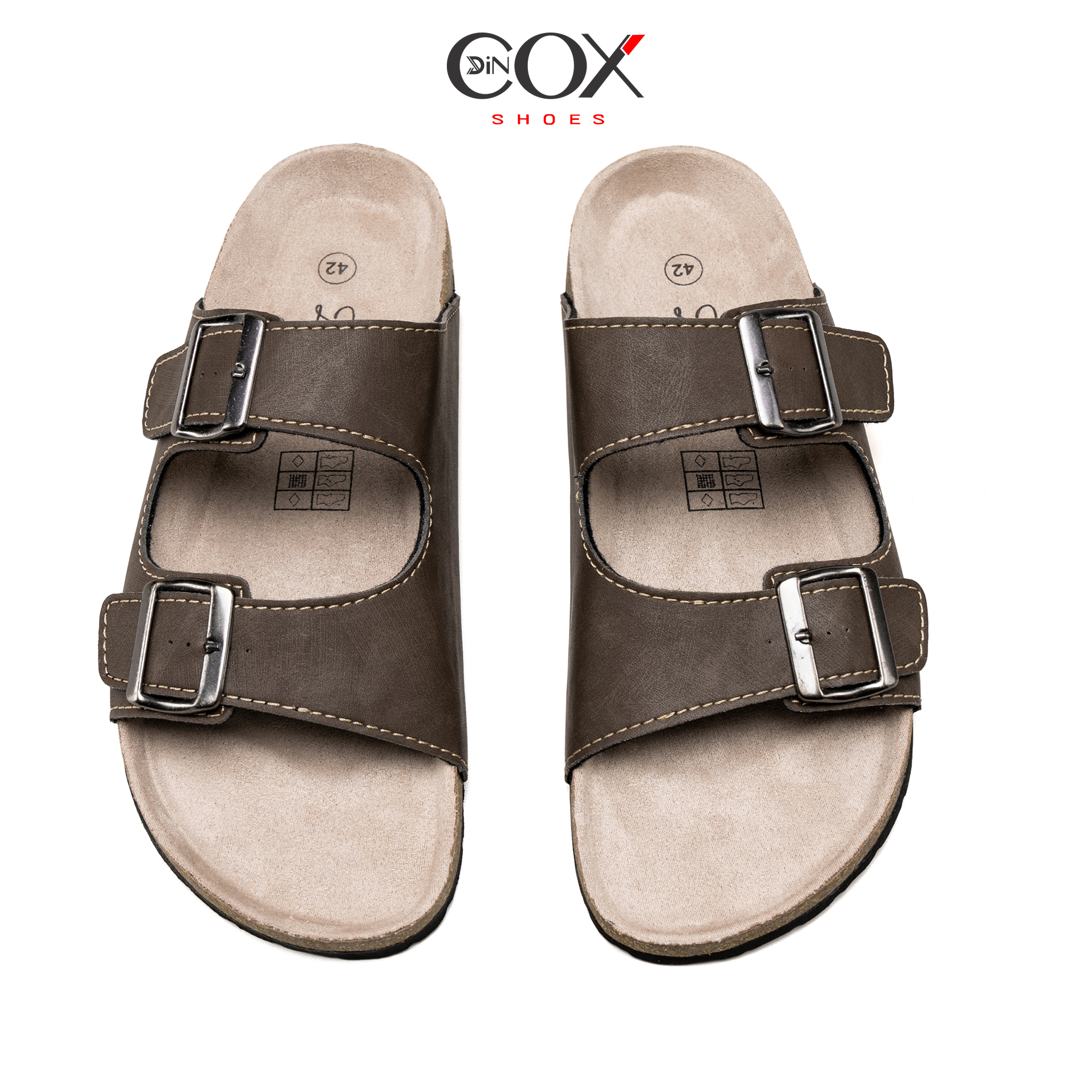 Dép Đế Trấu Nam 2 Khóa Dark Brown DC01 Dincox