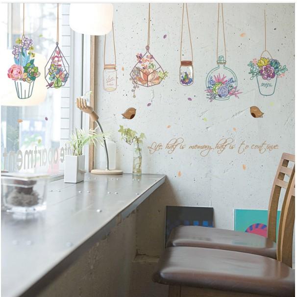 Decal trang trí tường nhiều Chậu hoa Phong cách hiện đại
