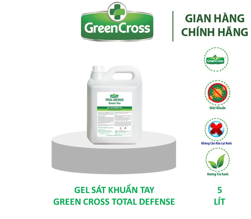 Gel sát khuẩn tay dùng trong gia dụng và y tế - GREEN CROSS TOTAL DEFENSE - CAN 5 Lít Tặng thêm 1 chai nước rửa tay kháng khuẩn Green Cross 500ml