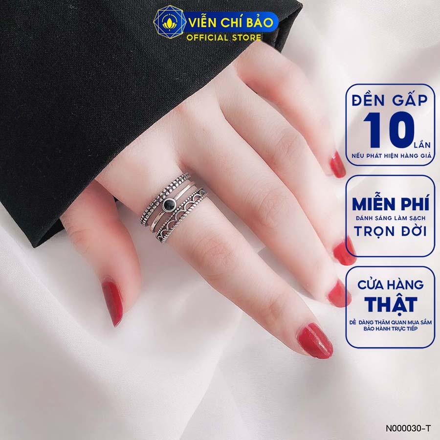 Nhẫn bạc nữ đính đá đen bản hở free-size chất liệu bạc Thái 925 thời trang phụ kiện trang sức nữ Viễn Chí Bảo N000030