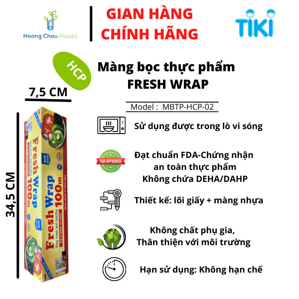 Màng bọc thực phẩm Hoang Chau Plastic (HCP) 30cm x 100m -Nhựa PE- Dùng được cho lò  vi sóng - Thân thiện với môi trường ( bao gồm thanh dao cắt + hộp tiện dụng)