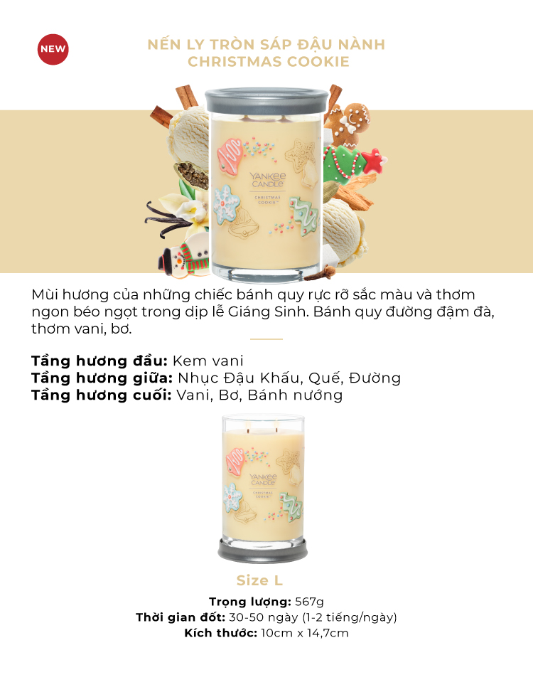 Nến ly tròn sáp đậu nành Yankee Candle size L (567g) - Christmas Cookie