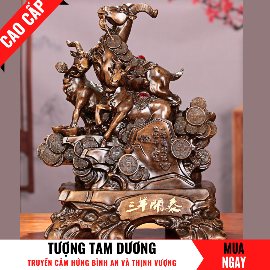 Tượng Dê Tam Dương Trang Trí Phong Thủy Cao 38cm