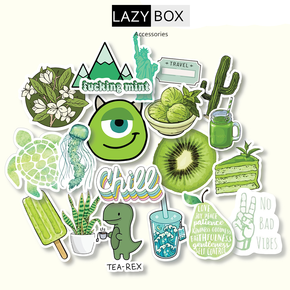 Sticker tone xanh lá trang trí mũ bảo hiểm, laptop, ván trượt, vali...