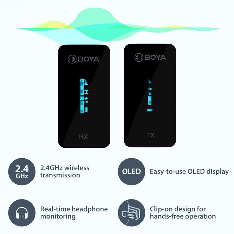 Boya BY-XM6-S1 / BY-XM6-S2 - Micro Cài Áo Không Dây 2.4GHz, Phạm Vi 100m, Màn Hình OLED Dành Cho Smartphone, Laptop, Máy Ảnh, Máy Quay - Hàng Chính Hãng