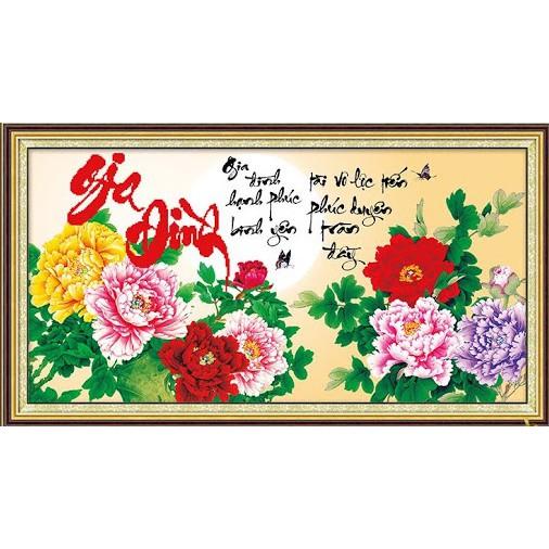 Tranh đá gia đình hoa mẫu đơn LG1467 - kích thước: 75 * 42cm.