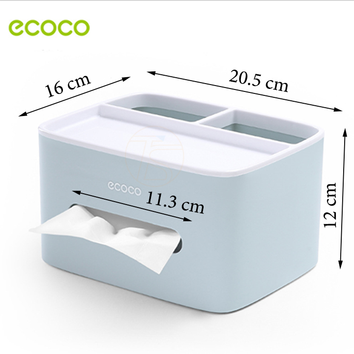 Hộp đựng giấy ăn để bàn ecoco e1602 có chia ngăn và khe để điện thoại tiện nghi