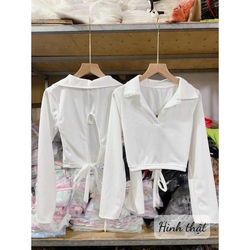 Áo croptop tay dài polo hở lưng siêu sẽy-B5N