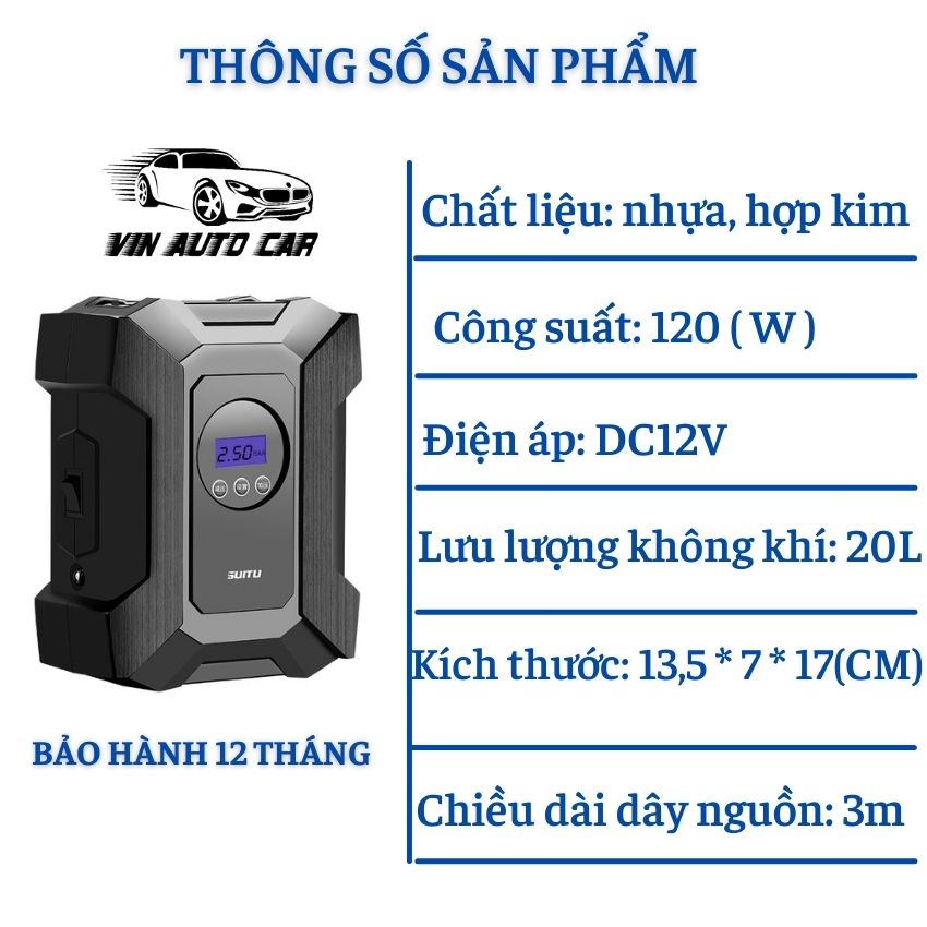 Bơm lốp ô tô điện tử tự ngắt 12v công suất 120w đồng hồ điện tử bơm nhanh khỏe trong 60s