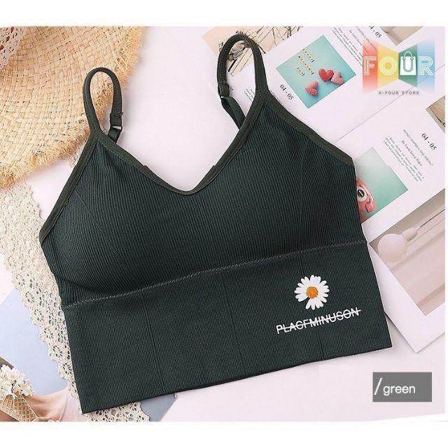 Áo bra cotton len tăm Hoa Cúc Hottrend- Áo lót không gọng tập Gym, yoga
