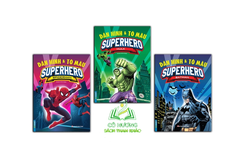 Sách - Combo 3c - Dán hình và tô màu SUPERHERO SPIDERMAN & HULK & BATMAN (bìa mềm)