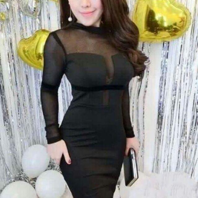 Đầm body phối lưới hở ngực