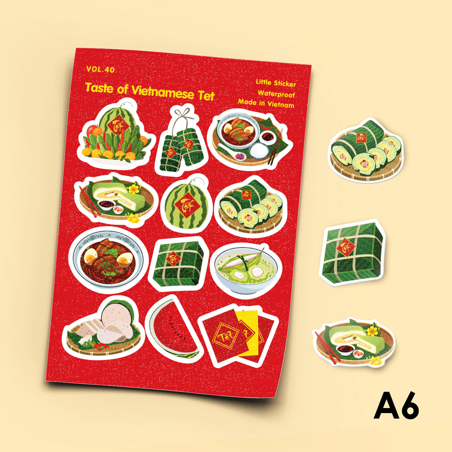 Vol.40 Taste of Vietnamese Tet Little Sticker Sheet A6 hình dán lấp lánh cao cấp Sticker Factory