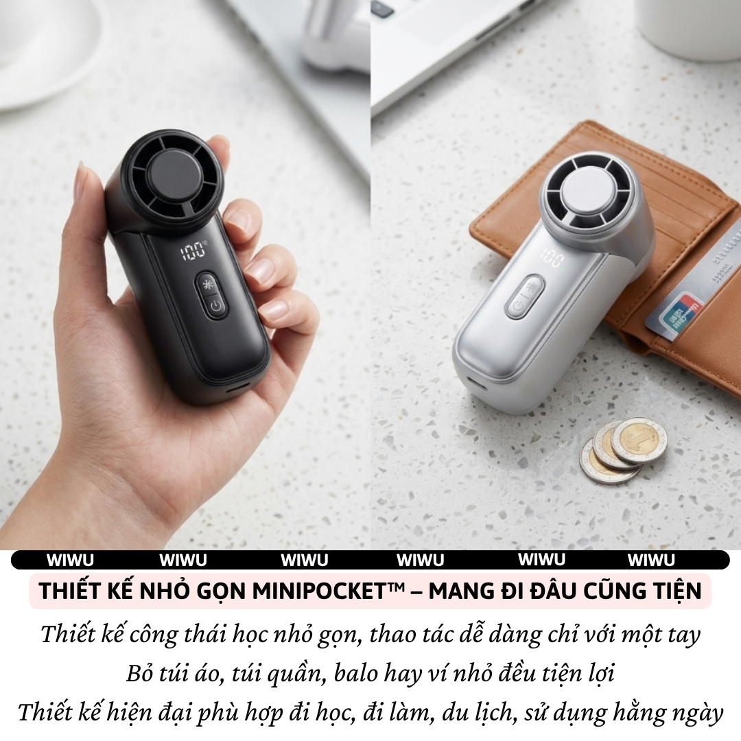 Quạt turbo cầm tay sò lạnh FrostJet TurboCool gió siêu mạnh, Pin sạc 3000mAh WIWU Wi-FS018 làm mát tức thì màn hình LED - Làm mát tức thì – Gió siêu mạnh – Nhỏ gọn tiện mang theo - Hàng nhập khẩu