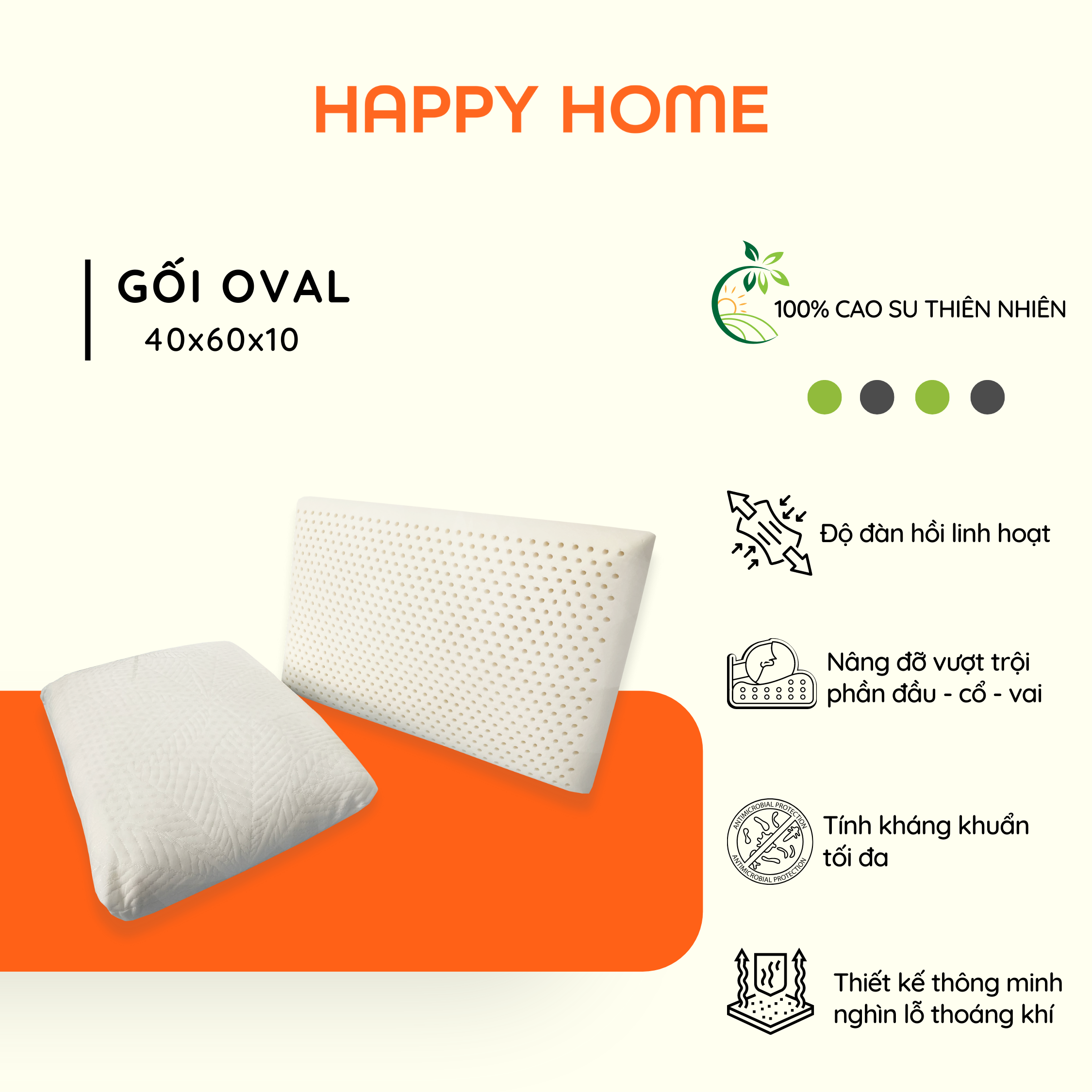 Gối cao su thiên nhiên Oval Happy Home