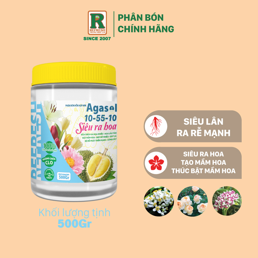Phân bón lá Agasol 10-55-10 + TE SIÊU RA HOA - Thúc bật mầm hoa, hoa lâu tàn, phát triển bộ rễ