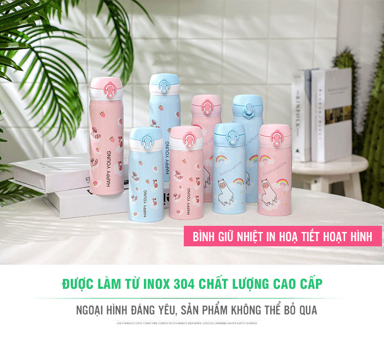 Bình Giữ Nhiệt 500ml Bật Nắp in Họa Tiết Hoạt Hình Đáng Yêu