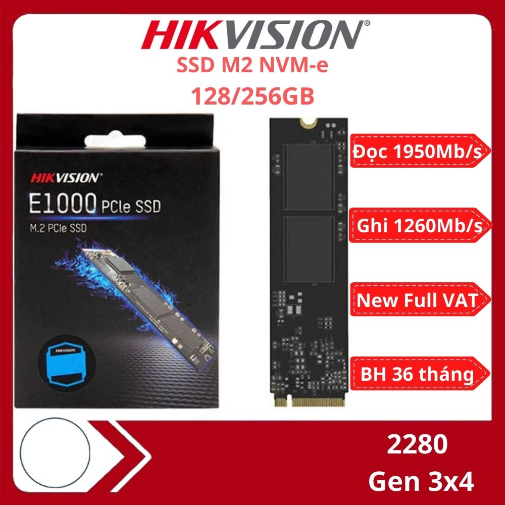 Ổ cứng SSD Hikvision E1000 128GB/256GB/512GB/1TB NVMe PCIe M2 2280 Gen 3x4 Hàng chính hãng