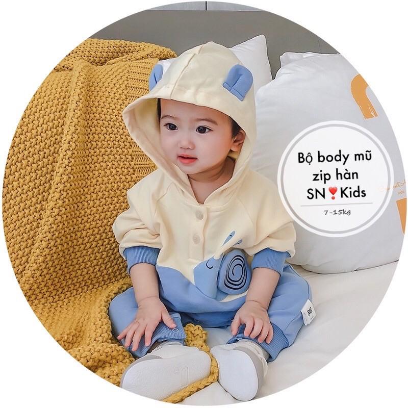 Body cotton xuất Hàn có mũ cho bé trai/gái siêu cute
