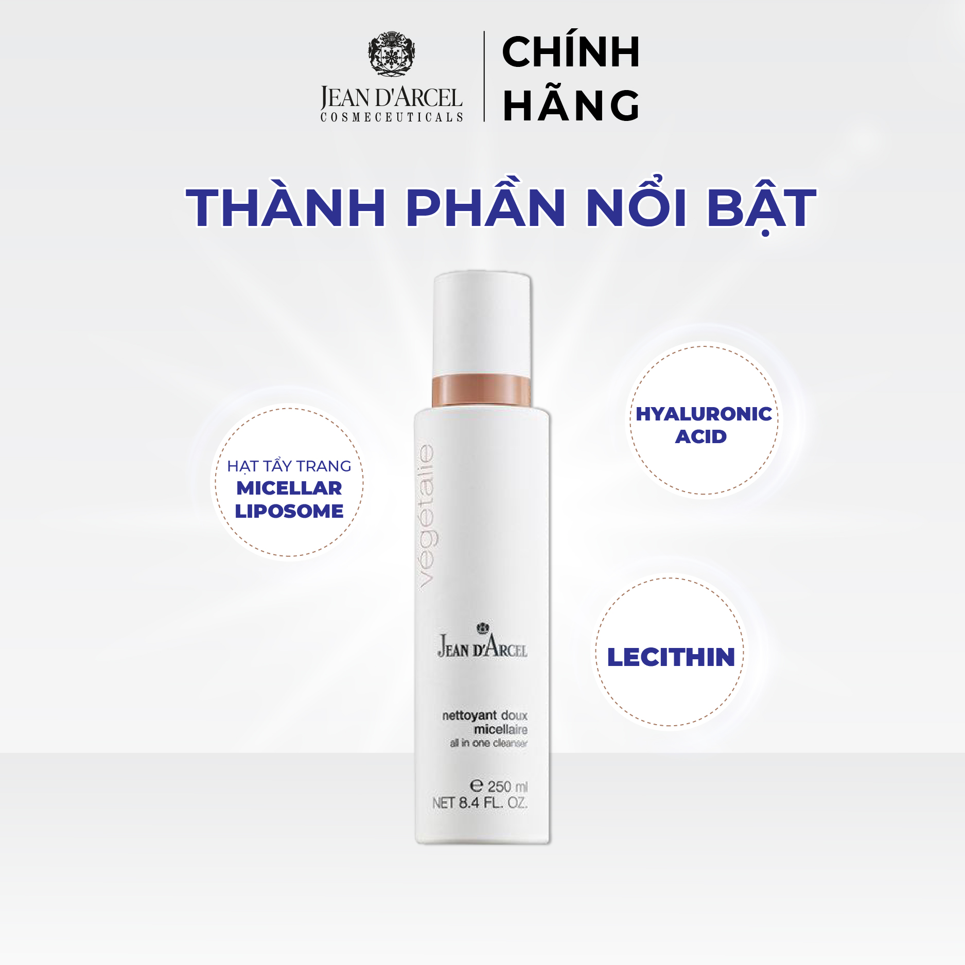 J145 Nước tẩy trang dịu nhẹ 3 trong 1 Vegetalie - All In One Cleanser 250ml - Jean d'Arcel