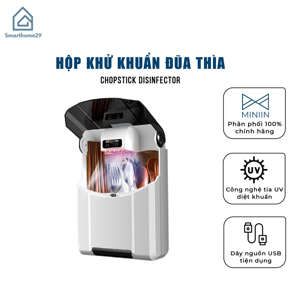 Hộp Sấy Và Khử Khuẩn Đũa Thìa Muỗng Thông Minh,  Có Nắp Đậy Cao Cấp Chống Côn Trùng, Kiến, Dán Tường Chắc Chắn- Hàng Loại 1 Chính Hãng MINIIN