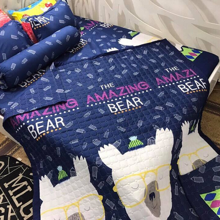 BỘ GA VỎ GỐI COTTON PHA MẪU GẤU BÚT CHÌ