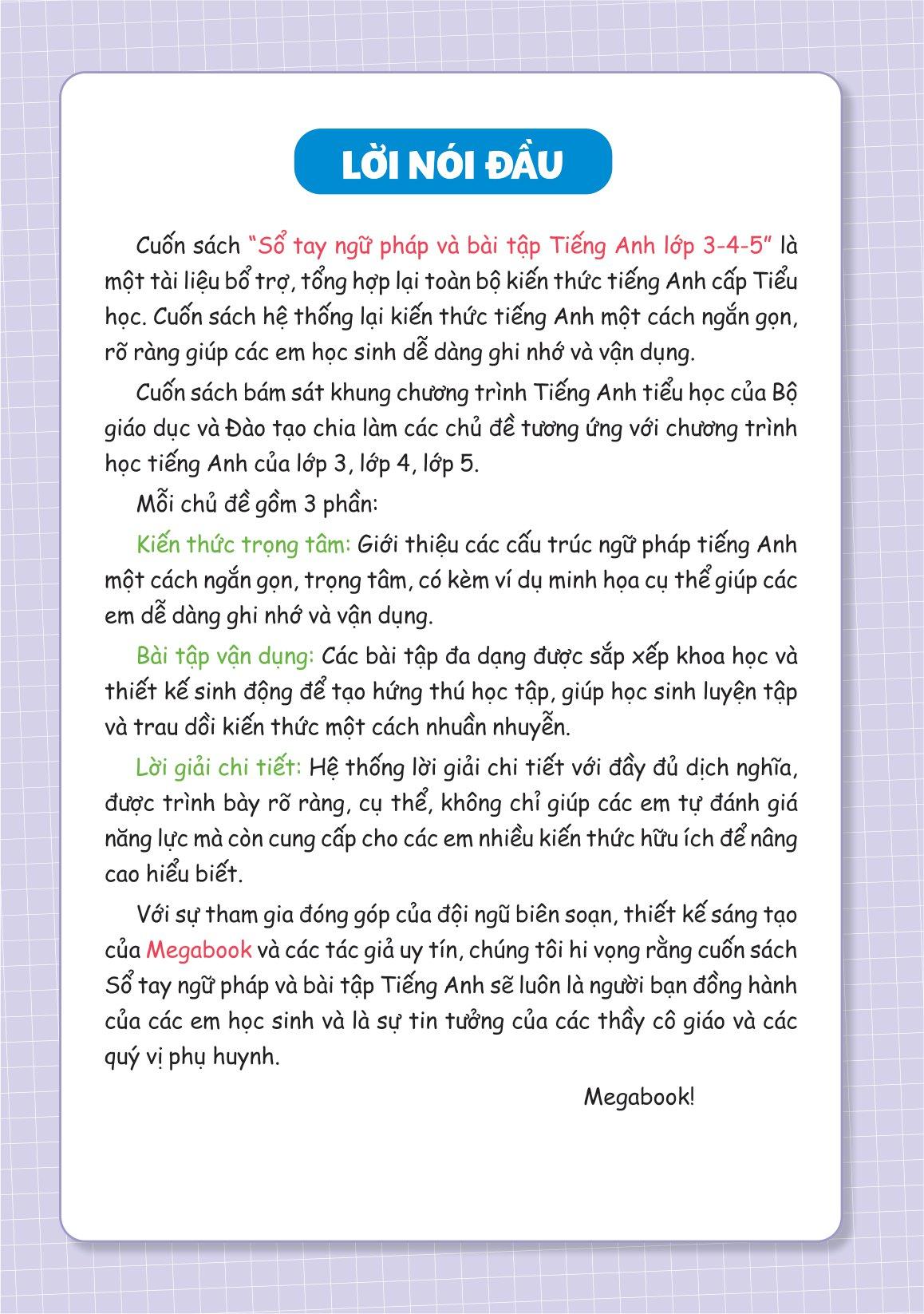 Sổ Tay Ngữ Pháp Và Bài Tập Tiếng Anh Lớp 3,4,5