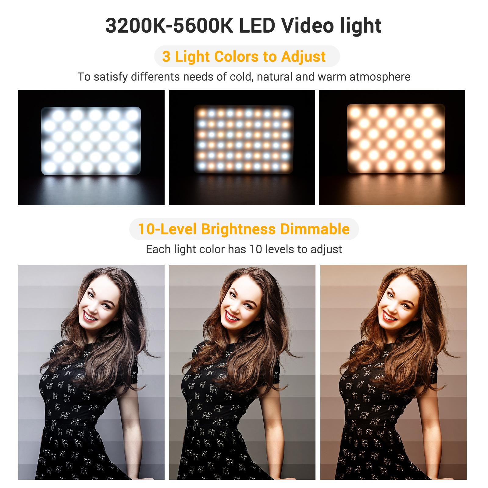 Đèn LED 3 trong 1 4W 3200K-5600K CRI95 3 màu có thể điều chỉnh độ sáng 10 cấp + giá đỡ, cáp sạc