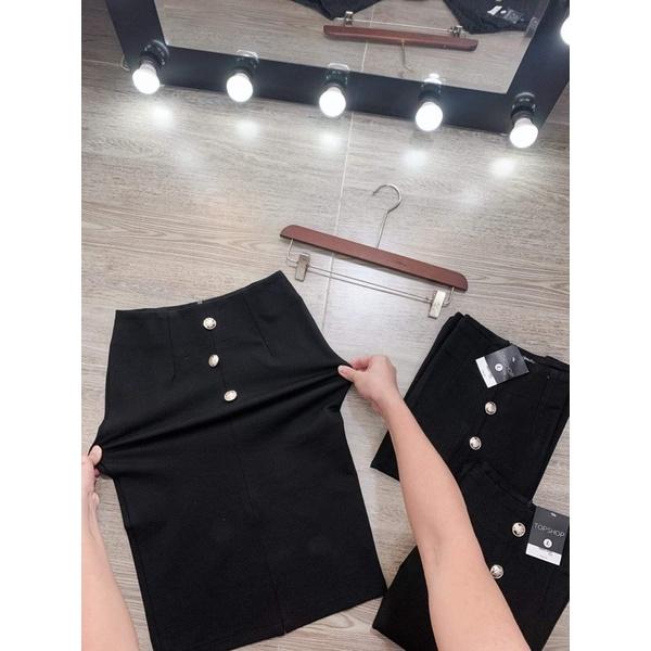 Chân váy công sở bút chì phối 3 cúc xẻ trước