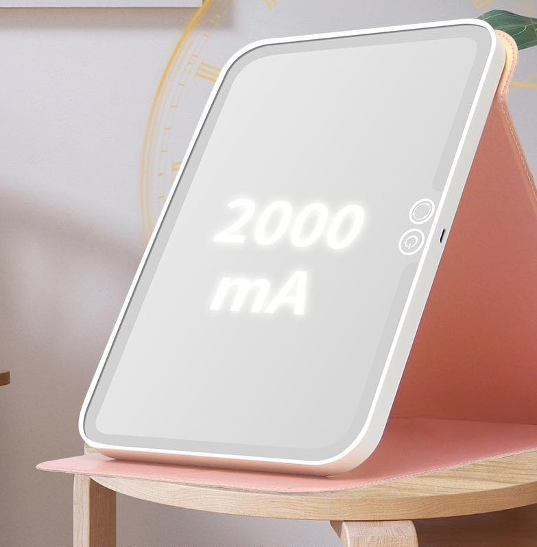 Gương trang điểm gấp gọn có đèn LED, gương cầm tay PU mirror, face, eyelash, brow, gương du lịch di động có pin sạc usb