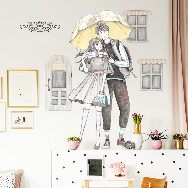 Decal dán tường cặp đôi anime đáng yêu