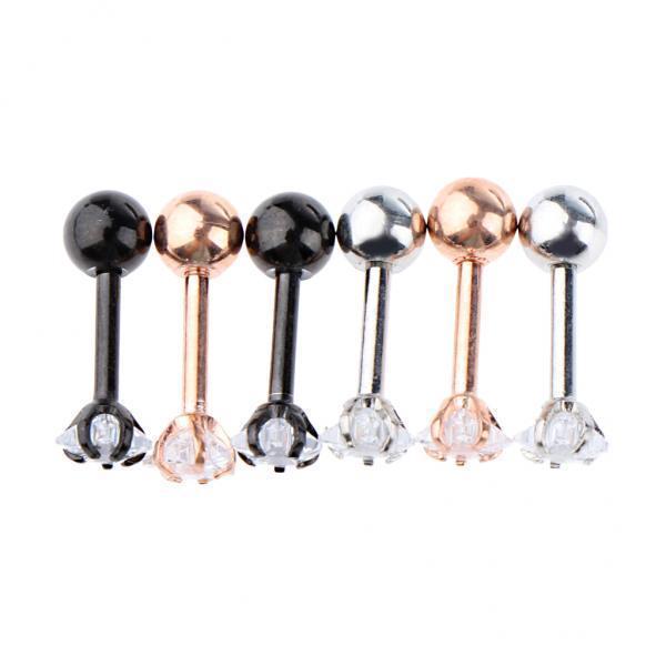 2-7pack 3 Pairs Stainless Steel Zircon Piercing Stud Earrings Pentagram White