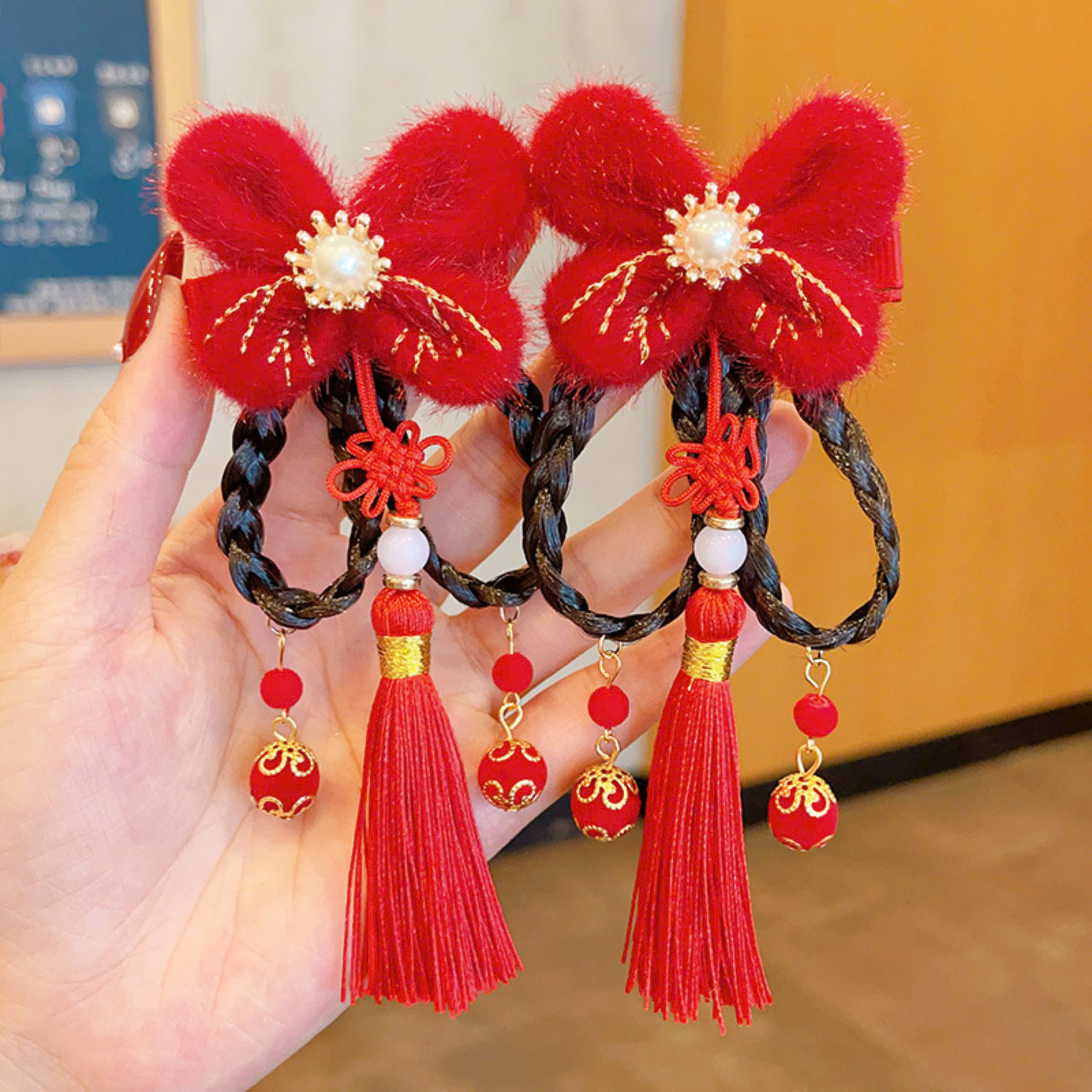 Kẹp tóc tua rua hóa trang công chúa Trung Hoa hanfu cổ trang cho bé gái diện lễ tết noel giáng sinh đón chào năm mới