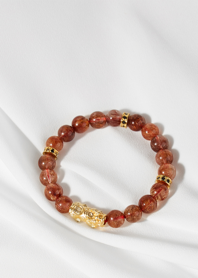 Vòng thạch anh tóc đỏ phối tỳ hưu mạ vàng 24K Ngọc Quý Gemstones