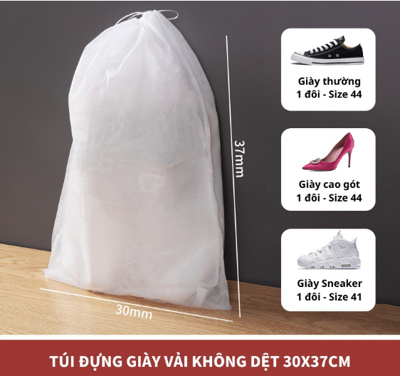 Set 10 túi đựng giày đa năng vải không dệt, miệng dây rút tiện lợi size to GD644-TuiRut-10