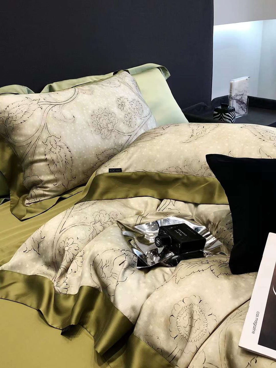 Drap Giường Tencel 100s Bộ Chăn Ga Gối Đệm 5 Món Chăn Chần Bông Lụa Nhà Hin Home Bedding