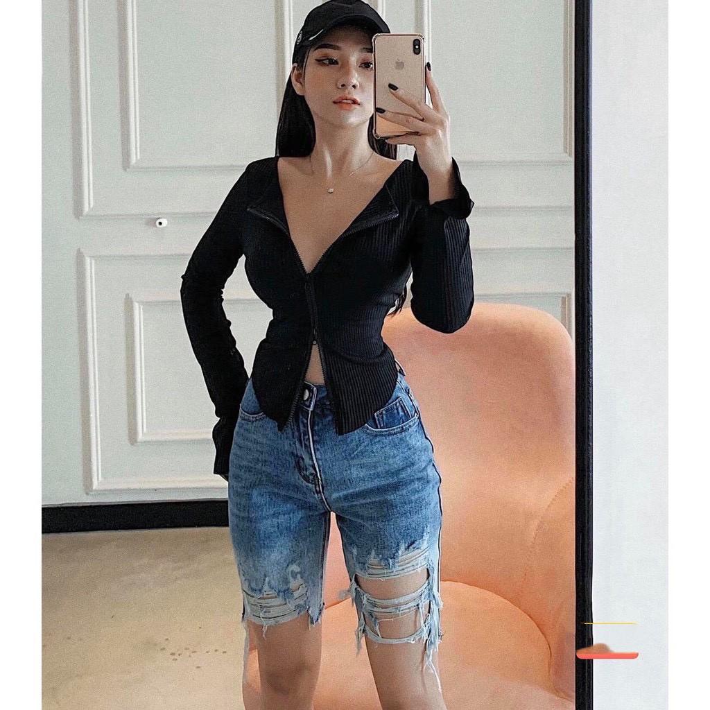 Quần jean ngố / lửng BIG SIZE lưng cao, co dãn mạnh rách kiểu LOANG MÀU đẹp dành cho người béo 3310