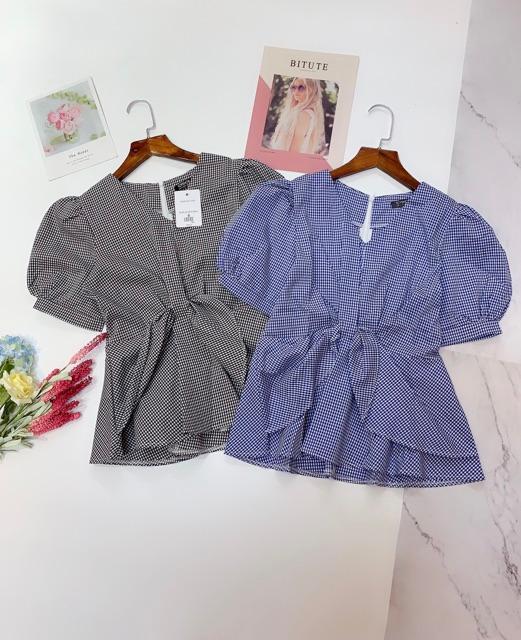 Áo sơ mi kẻ peplum siêu xinh
