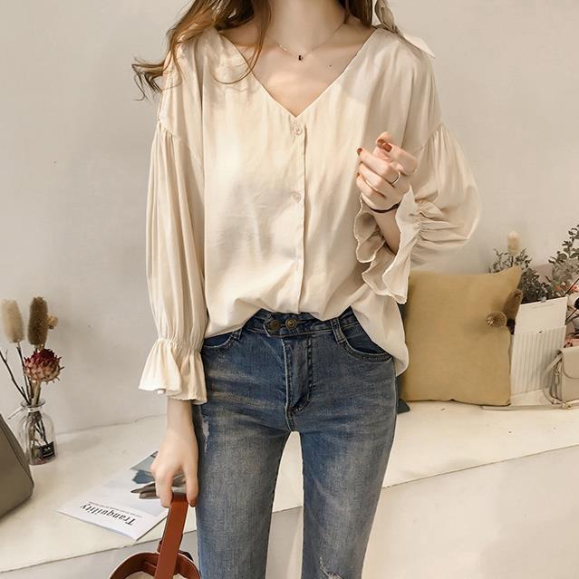 Áo Sơ Mi Nữ Sơ Mi Ulzzang Sơ Mi Trắng Tay Bồng Bánh Bèo Kiểu Dáng Hàn Quốc,áo nữ buộc nơ ( có hình thât