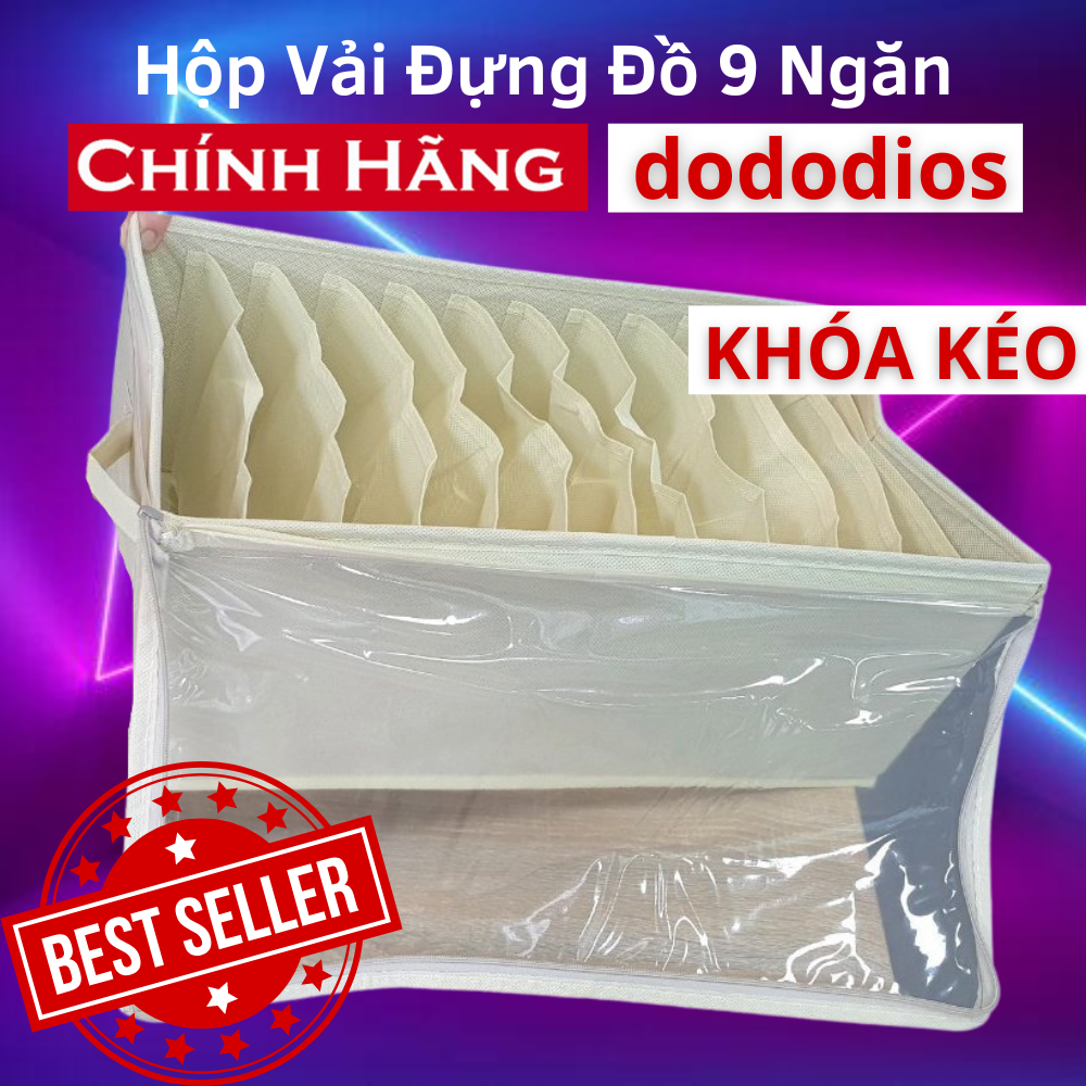 Hộp vải đựng quần áo chia 11 ngăn - [Có Nắp Khóa Kéo] - Hộp vải đựng quần áo chia 12 ngăn túi để quần áo, khăn tắm, túi đựng quần áo chia ngăn, hộp vải chia 9 ngăn có nắp - Chính hãng dododios