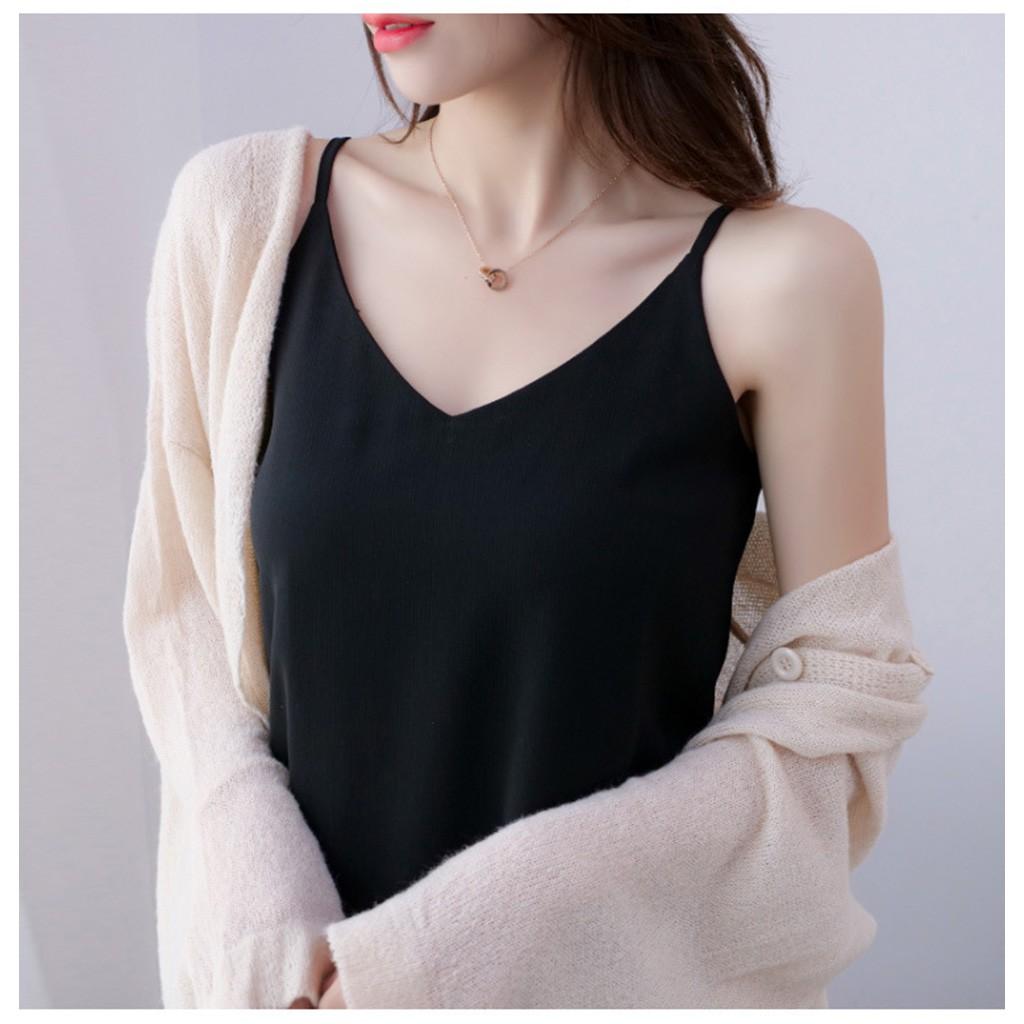 Áo hai dây chất vải xược màu đen / trắng CRA020