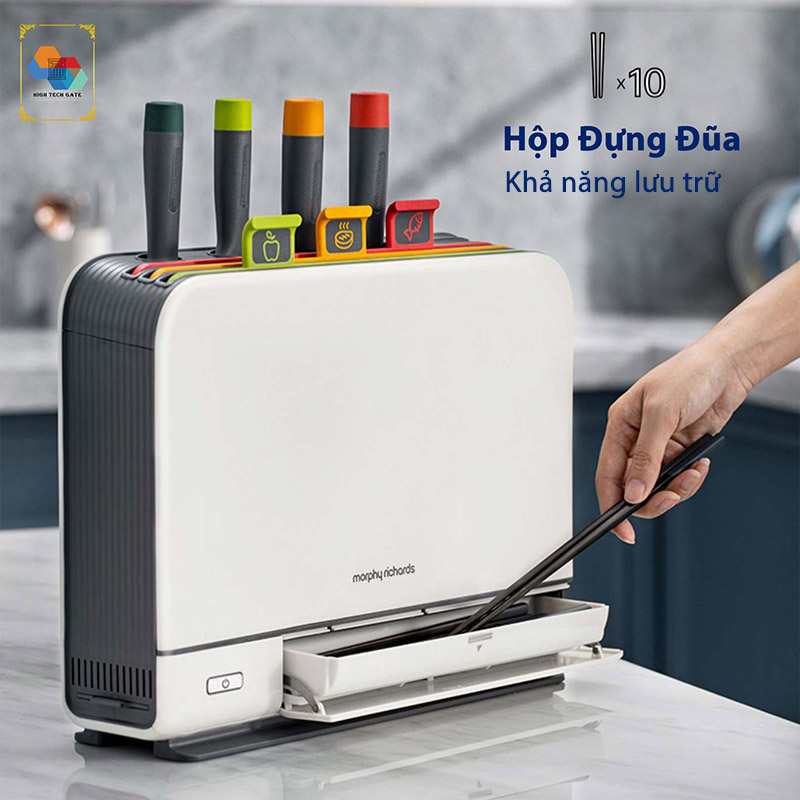 Bộ dao thớt khử khuẩn UV và sấy khô 70ºC Morphy Richards MR1001 tích hợp khay đựng đũa - Hàng Nhập Khẩu