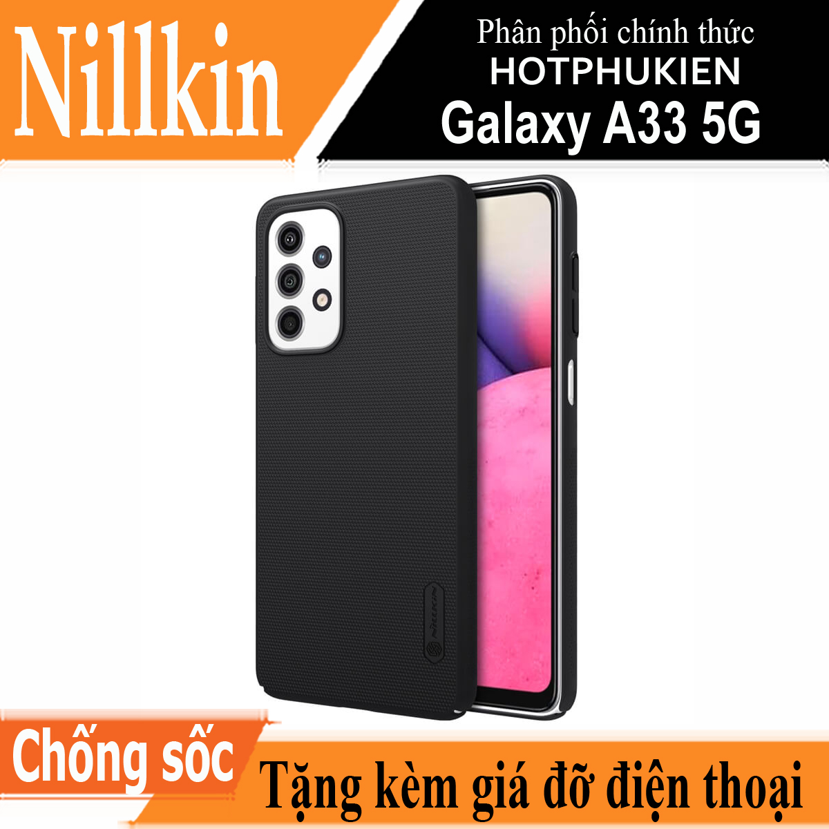 Ốp lưng sần chống sốc cho Samsung Galaxy A33 5G mặt lưng nhám hiệu Nillkin Super Frosted Shield (tặng kèm giá đỡ điện thoại) - hàng nhập khẩu