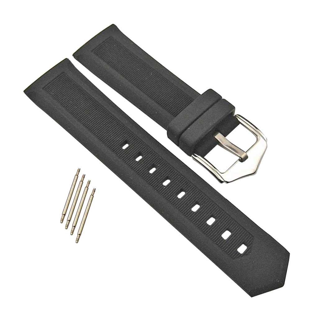 Silicone Rubber Watch Bands Waterproof Strap with Spring Bar Black 16mm