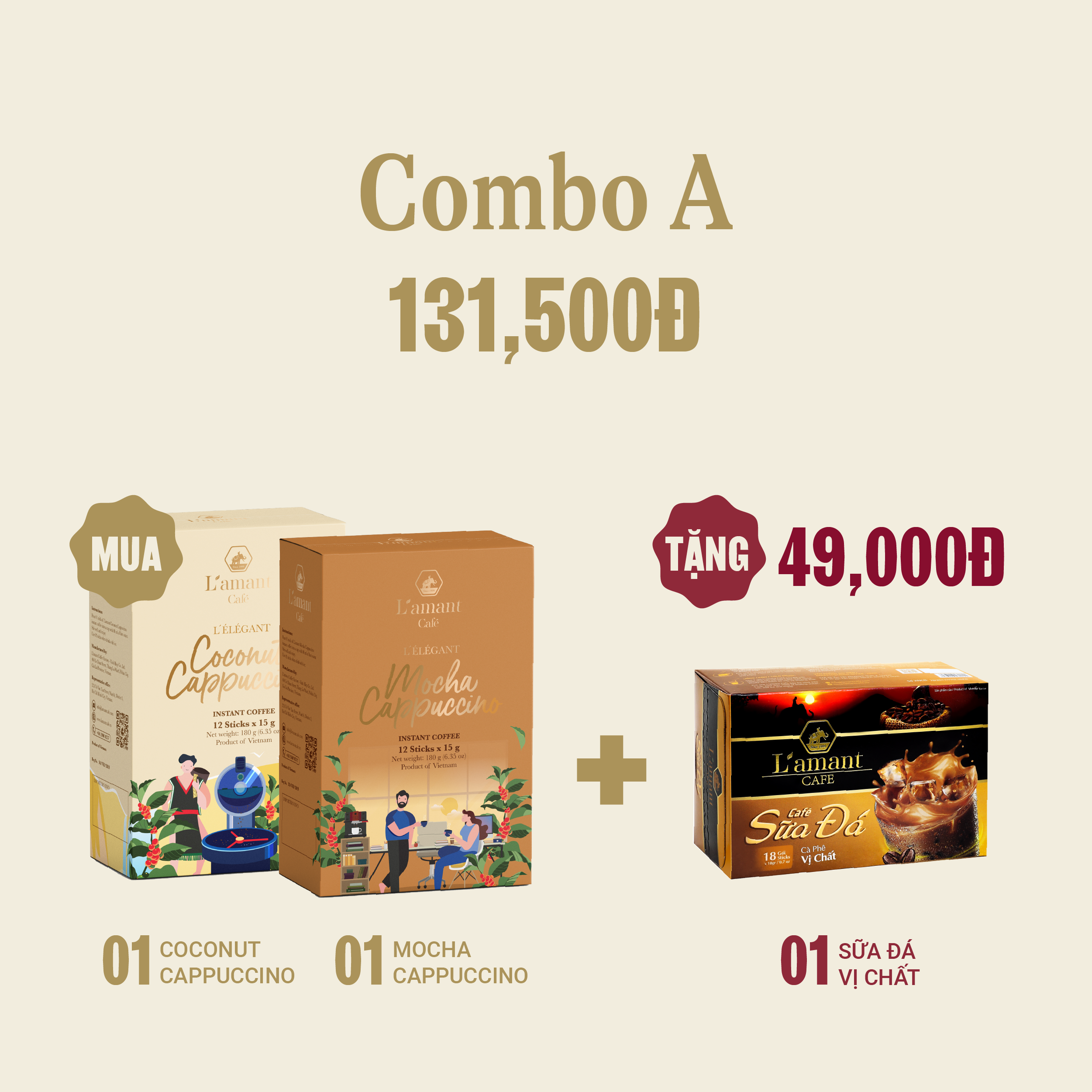 COMBO cà phê hòa tan Coconut Cappuccino và Mocha Cappuccino (loại 12 sticks x 25 gram)