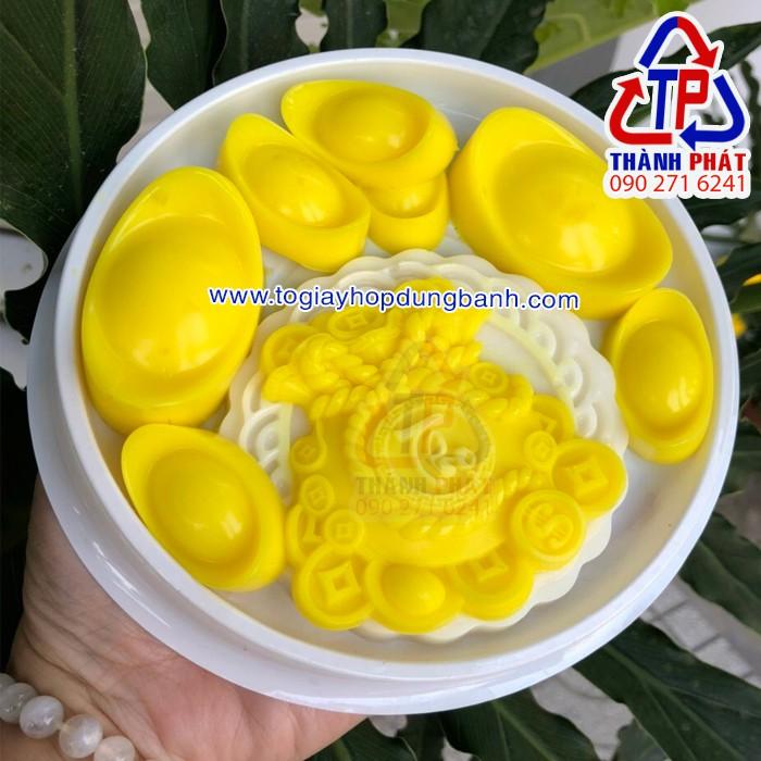 100 Hộp nhựa H24 thấp – Hộp nhựa H24 đựng bánh bông lan 14cm – Hộp đựng rau câu thỏi vàng