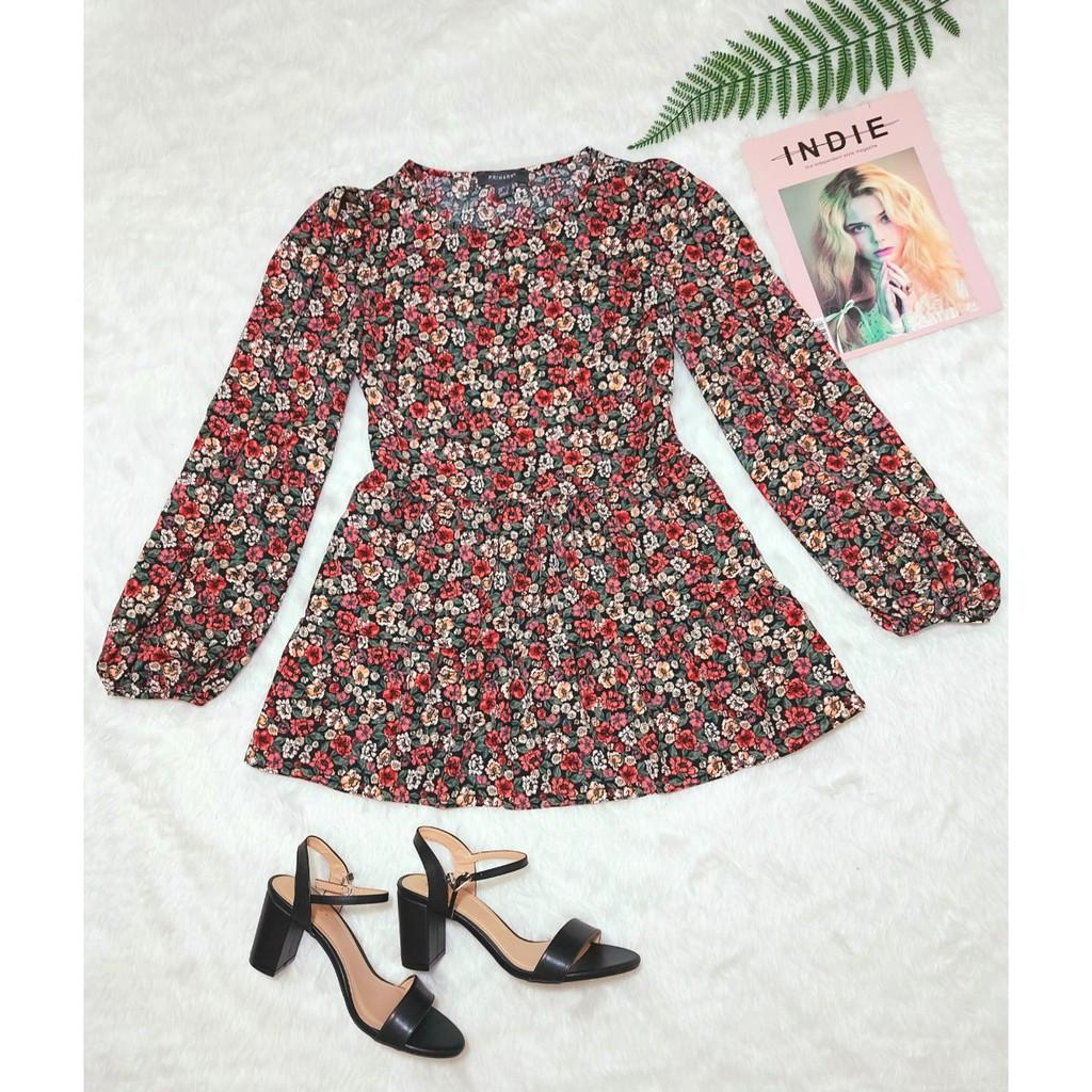 Đầm Babydoll Họa Tiết Hoa Xinh Xắn Tay Phồng Lạ Mắt