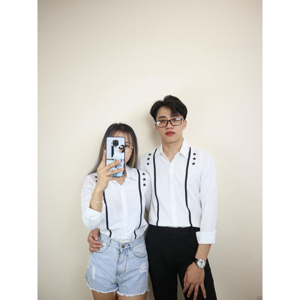 Áo sơ mi in thêu dài tay nam nữ cực đẹp