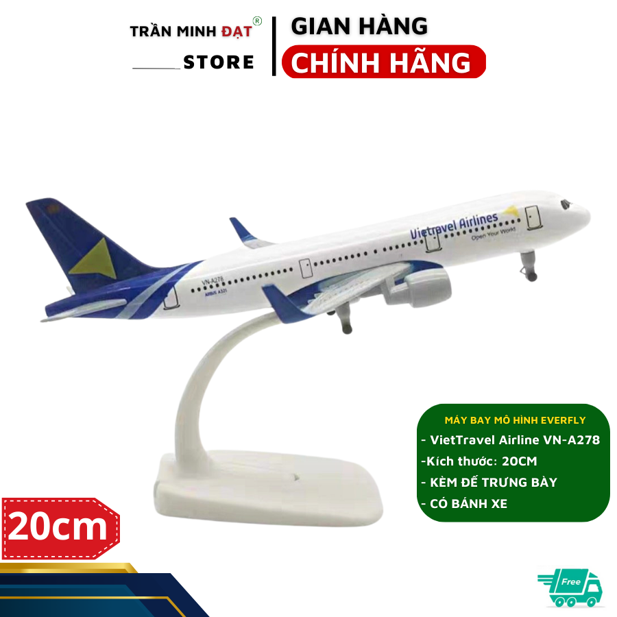 Mô Hình Máy Bay VietTravel Airline 20cm Kèm Đế Trưng Bày & Có Bánh Xe - Trần Minh Đạt Store